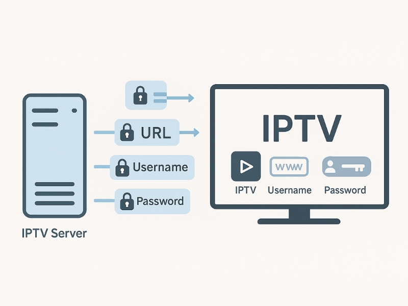 Diagram showing encrypted Xtream Codes used for IPTV stream access