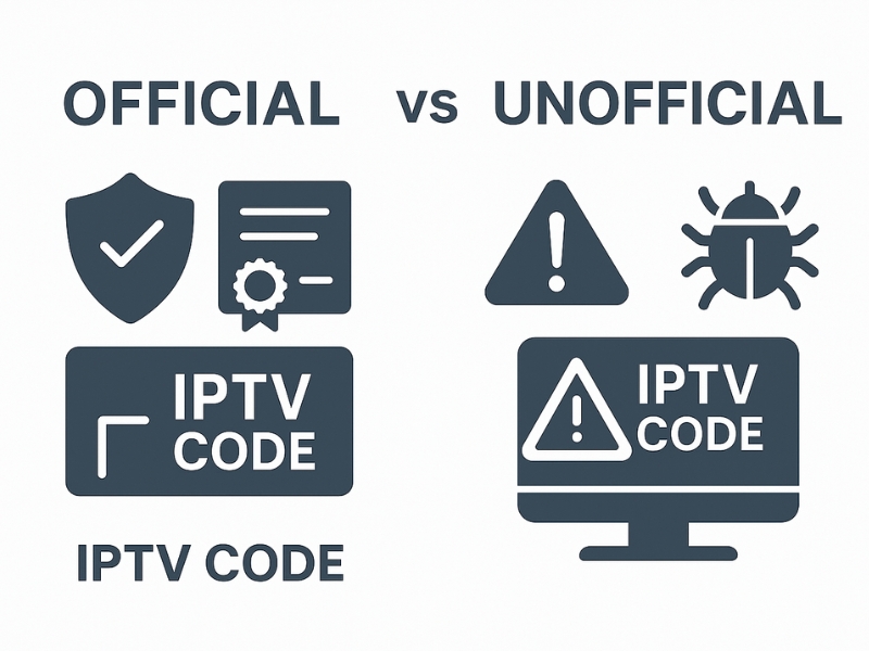 Comparison between legal and illegal IPTV Xtream Codes with icons for security and risk
