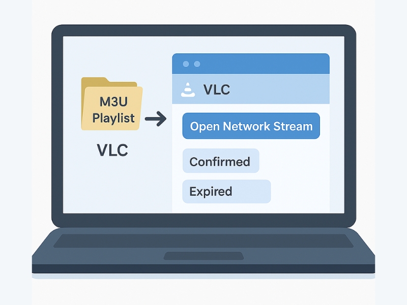User setting up IPTV with an M3U playlist in VLC player