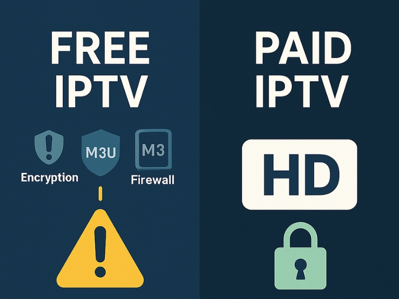 Comparison between free and paid IPTV access showing benefits and risks.