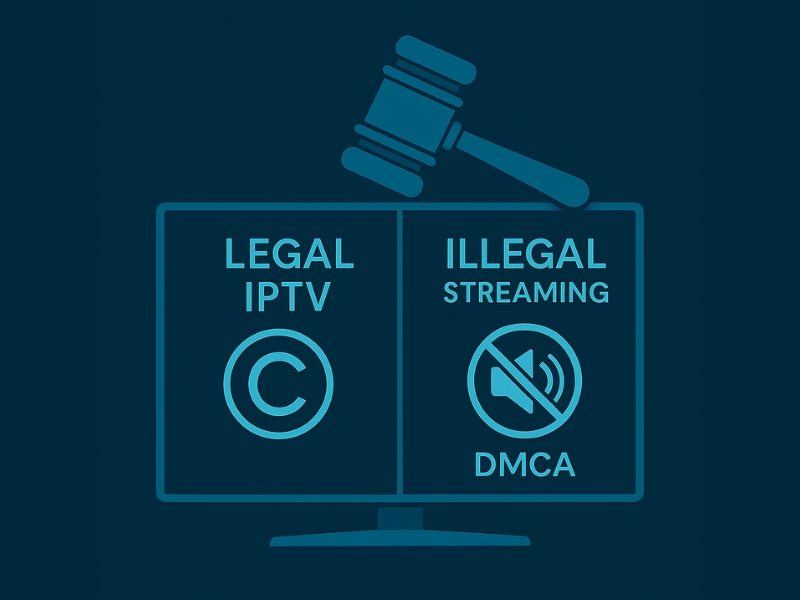 Visual warning about legal vs illegal IPTV usage and copyright risks