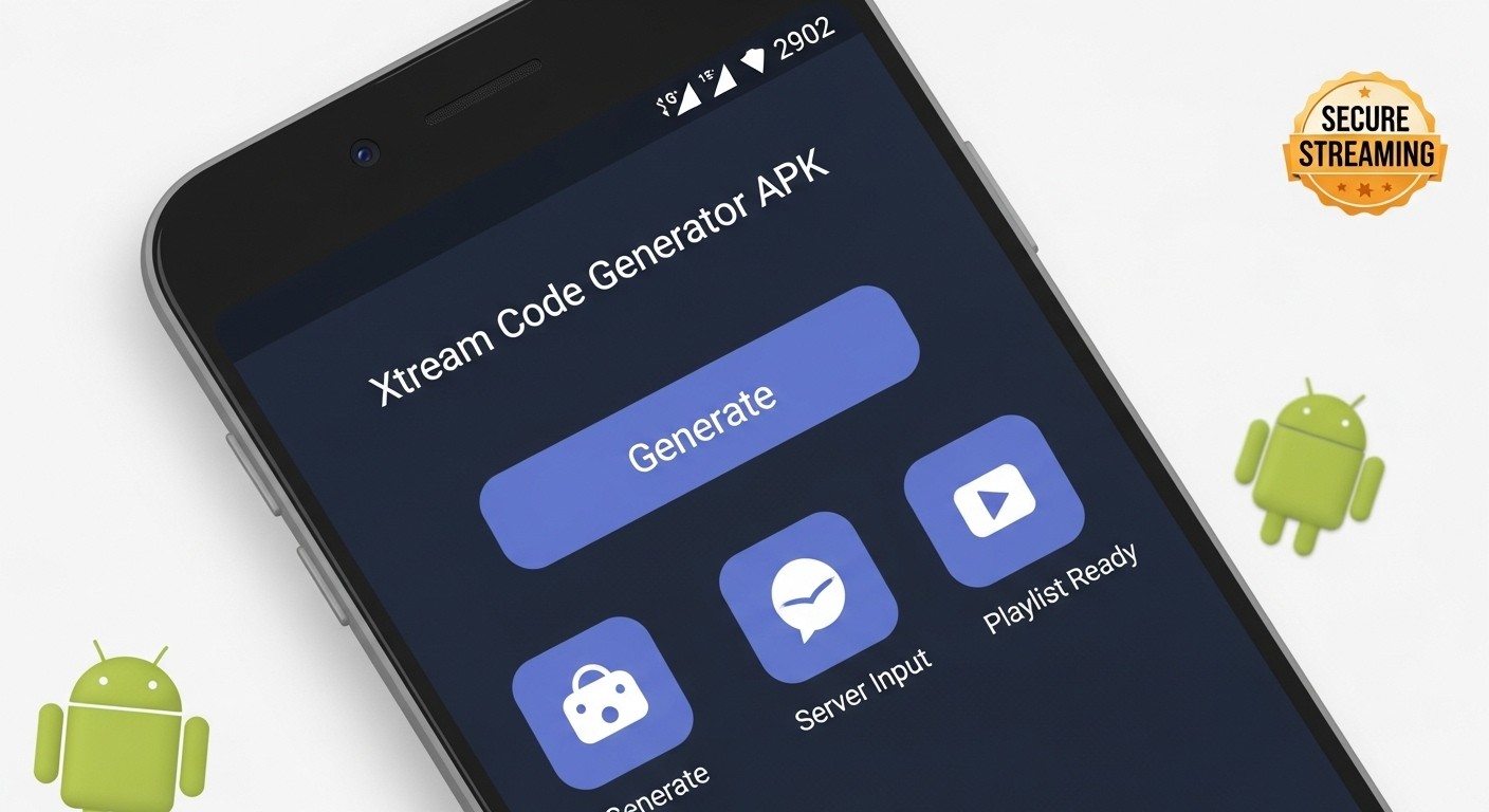 Xtream Codes generator APK interface on Android for IPTV streaming